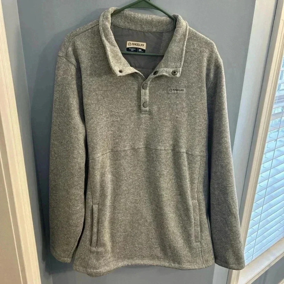 Magellan Fleece Snap Front Sweater Size XXL Gray Knit Pullover Campfire Comfort - Picture 1 of 4
